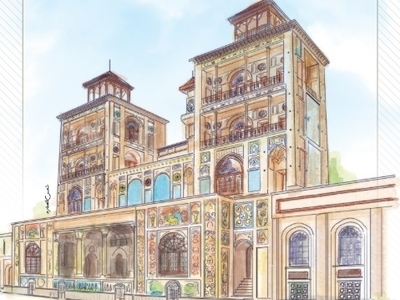 Shamsolemare ghajar shamsolemare sketch tehran water color تهران دارالخلافه شمس العماره قاجار