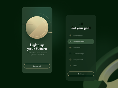 Certain Coin - Investment App 3d app background balance branding fintech goals graphic design green interface investment minimalistic mobile olive settings ui user interface ux