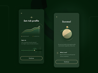 Certain Coin - Investment App - Risk Profile abstract app design gold graphs green illustration interface investment minimalistic mobile process profile risk simple ui ux