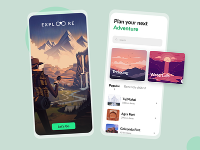 Travel App adventure app design figma illustration minimal mobile mobile app design travel app ui ux