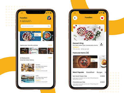 Food App adobe photoshop cake design dessert food food app foodie ui ux yellow