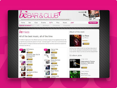 Be Bar & Club Website - DJ Mixes & Recommendations - 2009 music ui ux website