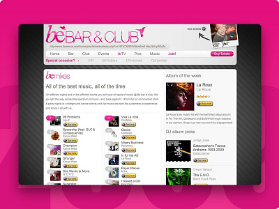 Be Bar & Club Website - DJ Mixes & Recommendations - 2009