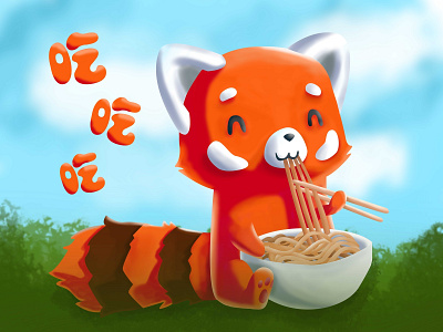 Red Panda Eating Noodle character cute eating illustration noodle panda red panda