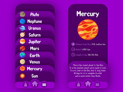Space App for Kids app design flat design mercury minimal planets ui ux