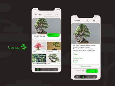 Bonsai Court app bonsai design digital green ios mobile ui ux visual wood