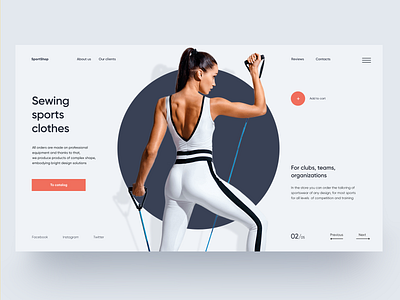 Sewing sports clothes. Website design minimal store ui ui design web