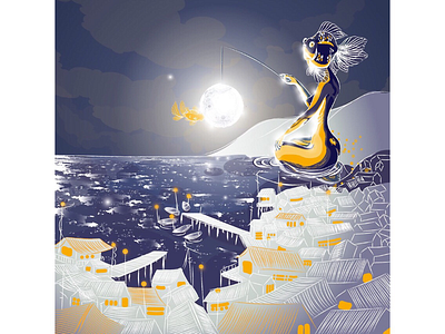 Mid Autumn Festival animal animal art fish illustration mermaid mid autumn moon moonlight