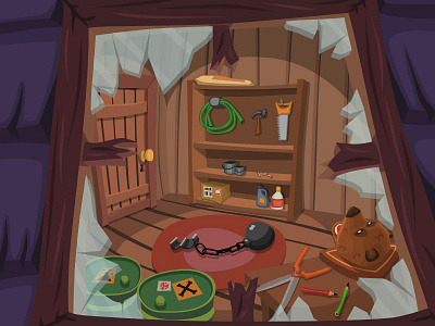 Toolshed Escape 2d adventure bear color escape flat game illustration room toolshed vector window