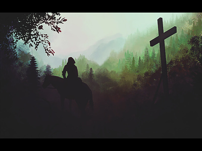 The Templar brushes color cross foliage forest horse illustration knight nature painting