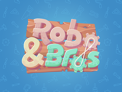 Robo & Bros Logo 2d branding color flat game identity lettering logo robot sign tools vector