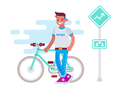 Wopi Mascot 2d bicycle branding character color flat identity mascot sign vector web wheels