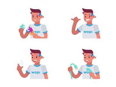 Wopi Faces 2d character color contact error flat idea identity mascot puzzle vector web