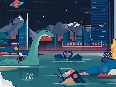130 Mood : JNGL dinosaur futuristic illustration k-pop music nature planet