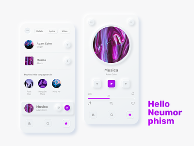 Neumorphism Music App app app design color design digital gradient iphone light minimal mobile music music player neumorphism player shadow skeumorphic stream ui uiux ux design