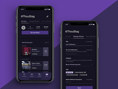 Twitch App UI Redesign app dark ui gaming gaming app platform purple redesign social app stream streamer streaming streaming app twitch ui ux ui ux designer