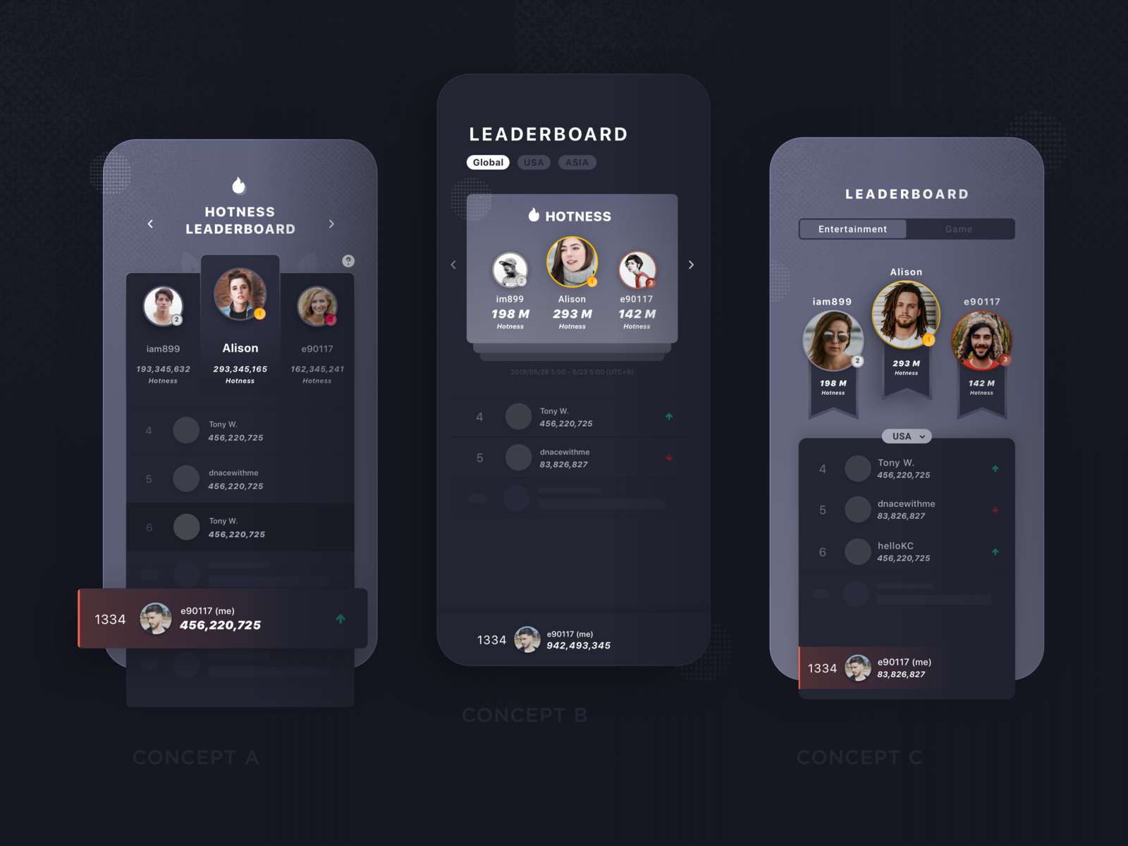 3 Different Layout of Leaderboard UI Design by Karen Chiu on Dribbble