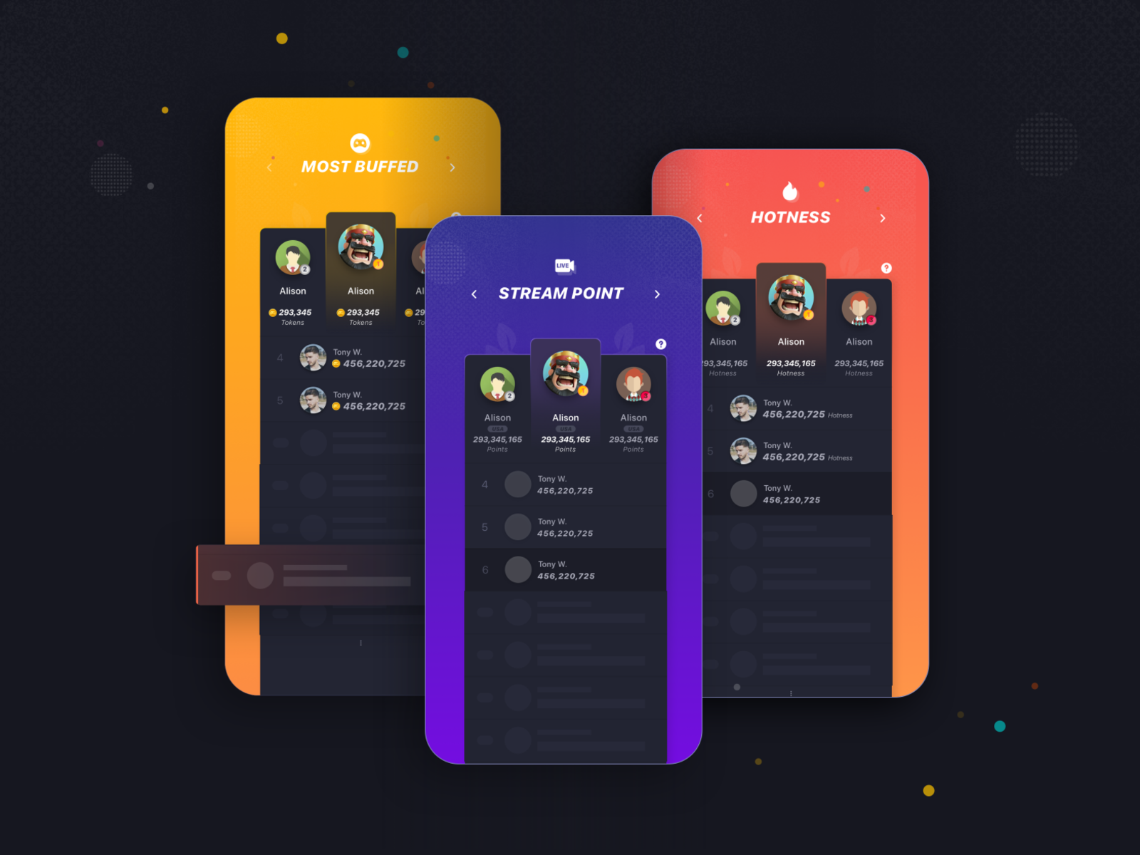 3 Different Layout of Leaderboard UI Design by Karen Chiu on Dribbble