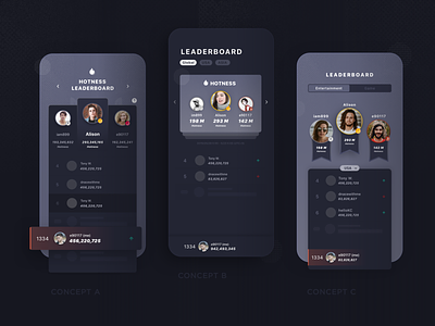 3 Different Layout of Leaderboard UI Design app branding concept concepts design gaming illustration leaderboard leaderboards ui ux ux ui