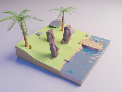 Easter Island 3d blendercycles illustrator