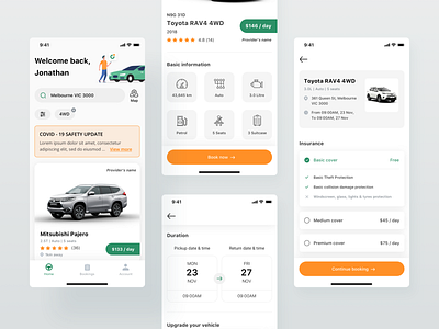 Car rental app app design flat ui