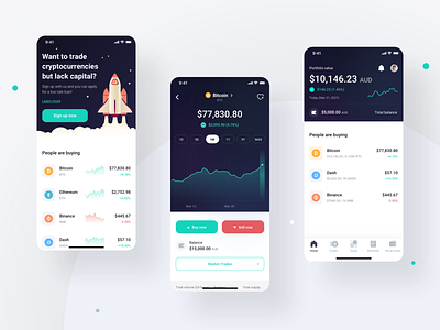 Cryptocurrency trading app app design flat ui ux