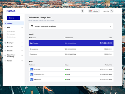 Nordea Online Bank Redesign - Desktop web app bank dashboard design ui