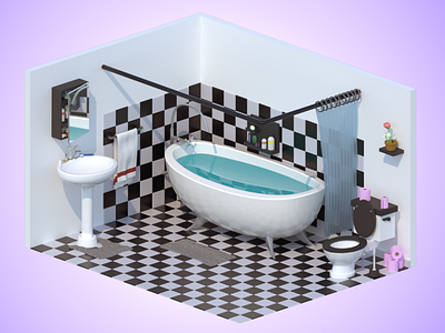 Tiny Bathroom 3d 3d art 3d artist 3dsmax bathroom cgart interior design isometric design lowpoly lowpolyart