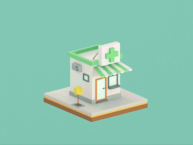 Isometric Building 3d 3d animation architectural building coffee coffee bar coffeeshop hotel illustration isometric lowpoly lowpolyart minimalist pharmacy