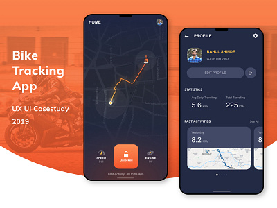 Bike Tracking Mobile App | UX UI Case Study | 2019 activities app bike car case study concept creative cycle design engine lock mobile report sketch smart speed tracking ui ux vehicle