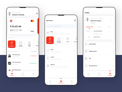 HDFC Mobile App Redesign Concept | Case Study | 2019 app bank card concept creative credit card debit card design finance hdfc home page inspiration minimal mobile profile page red services page smart ui ux
