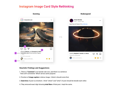 Instagram post card style UX Rethinking | Case study app card concept creative design evaluation heuristic idea image inspiration instagram instagram post minimal mobile redesign rethinking smart style ui ux