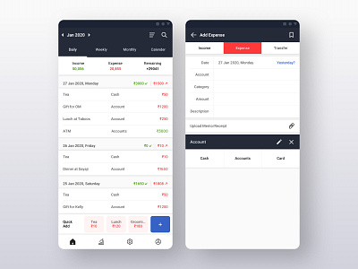 Income-Expense Manager App UI account add amount android app casestudy creative daily expense expense home income inspiration ios manage minimal mobile screen statistics ui ux