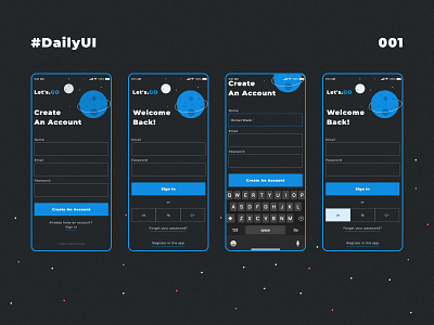 DailyUI • #001. SignUp / SigIn Page 001 app blue daily daily 100 challenge daily ui dailyui dark mode dark theme dark ui mobile ui register form registration registration form sign in sign up ui