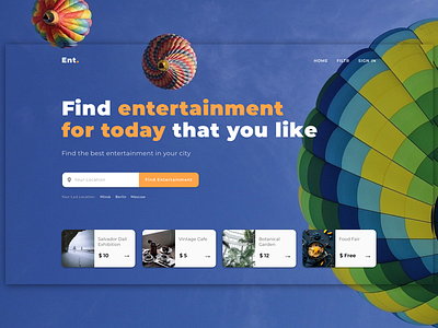 The design of the main page search service entertainment