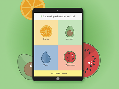Cocktail Builder UI avocado bar branding design app drink flat icons illustration ipad app ipad pro orange sketch sketch app ui ui elements ui ux ux vector water вектор
