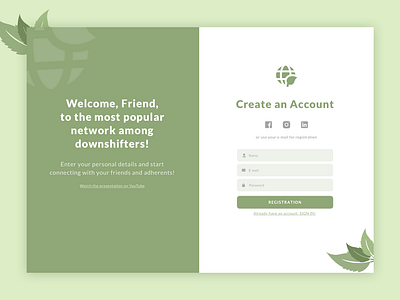 Exploring the variations for registration page design form green registration sign in social network ui web white