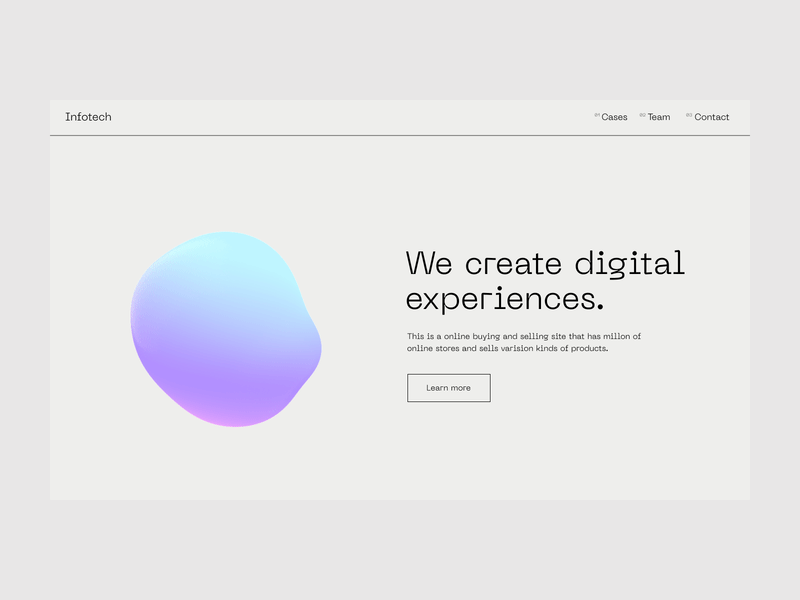 Page for Digital Agency Gradient 3d abstract animation blobs bubble c4d cinema4d fluid glitch glow gradient holo holographic landing metaball minimal neon rainbow sphere website design