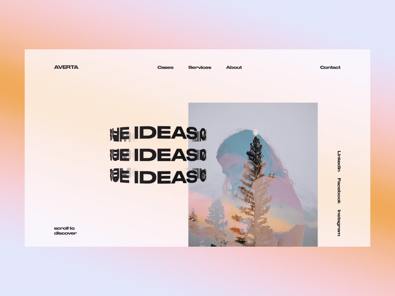 Landing Page of agency gradient 3d abstract animation blobs c4d cinema 4d fluid glitch glow gradient holo holographic landing minimal neon rainbow text typogaphy ui website