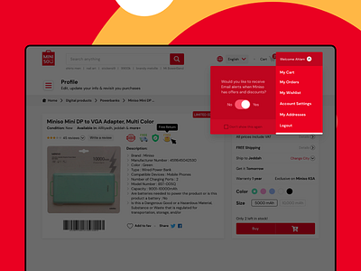 User menu - Miniso design ecommerce list products profile purchase ui ux website