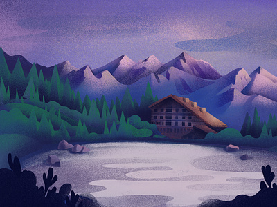 Hut Bezbog Preview bezbog bulgaria bulgarian cabin design forest hut illustration lake mountian nature procrete purple