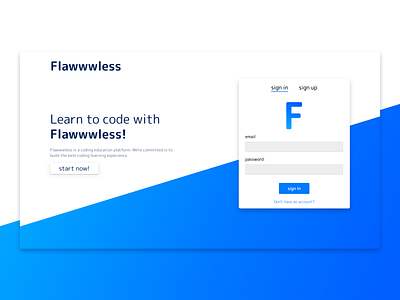 Flawwwless.com landing page design landing page sign in sign in page sign up page ui web web design