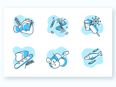 Food icons apple bread fish flour food grocery handdraw ice cream icons icons set pasta