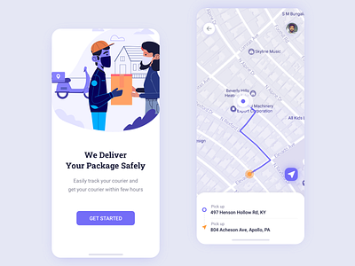 Daily UI #20 Location Tracker courier courierapp covid19 dailyui dailyuichallenge deliveryapp illustration interface mobileappdesign parcel product safedelivery sketchapp socialdistancing uidesign uiux user experience