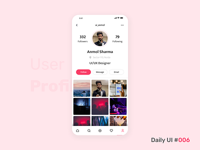Daily UI #006 - User Profile dailyui imageview interaction interface mobileappdesign product profile profile design typography ui uidesign uiinspiration uiux user experience ux