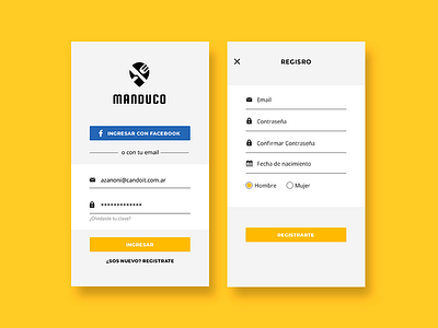 Ingreso y registro app design login mobile sign up ui ux