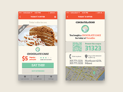 Aplicación de cupones de descuento para comida app design mobile product ui ux