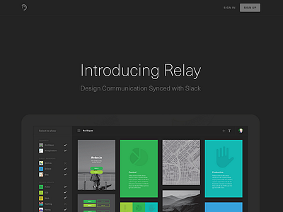 Relay - Design communication synced with Slack feedback hero home landing