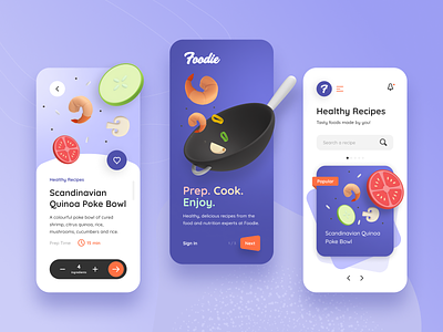 Daily UI Challenge: Healthy Recipe App 3d app branding daily ui challenge design food app illustration montreal recipe app ui