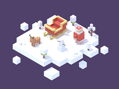 Merry Christmas 3d blender christmas holiday isometric low poly rudolph santa snow snowman